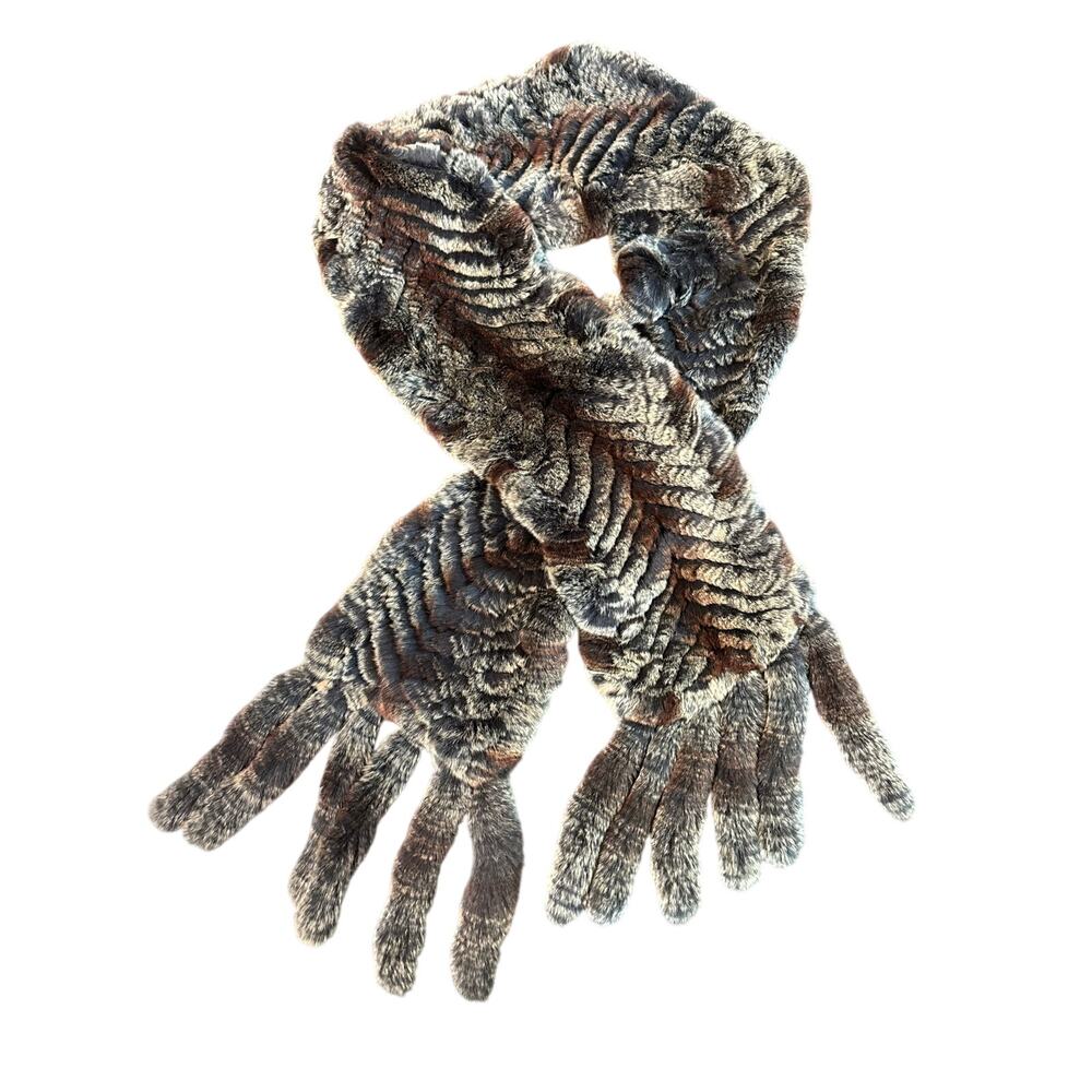Linda Richards Luxury- Rex Rabbit Fur NWT- OSFM- Shawl Scarf- End Tassels 71x8"